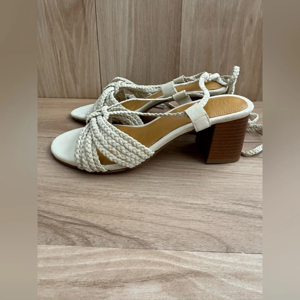 Journee Collection Cream Railee Braided Block Heel Sandals